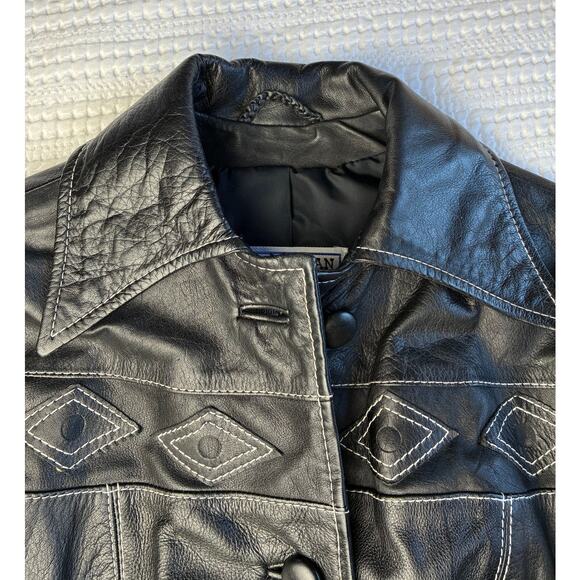 VTG 70s Suburban Internat'l Leather Coat Black Small Western Cowgirl Country - Picture 5 of 16